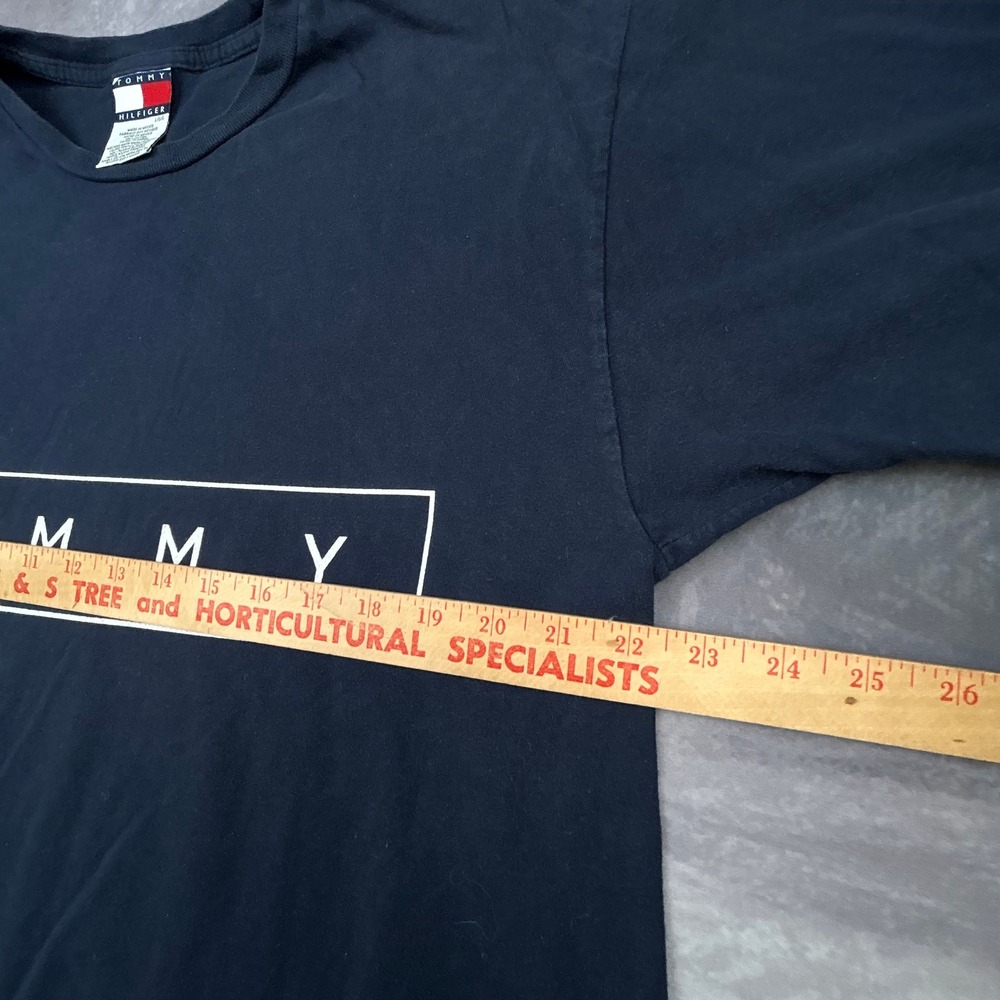 Vintage Tommy Hilfiger Tennis Graphic T-Shirt Navy Blue Mens Large 90s Y2K Boxy - Picture 7 of 7